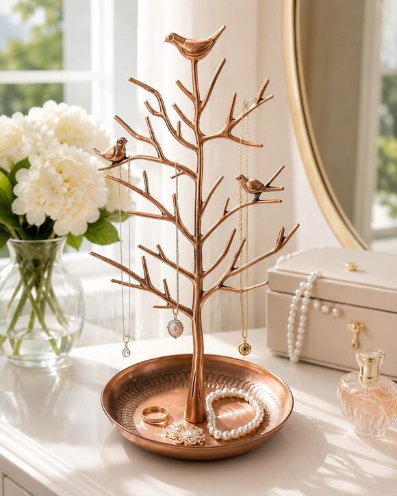Unbranded Other - Copper Tone Bird Tree Jewelry Holder Organizer Trinket Dish Necklace Stand